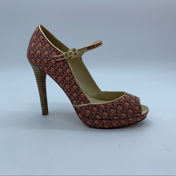 Coach Red and Gold Patterned Heels - Picture 4 of 16